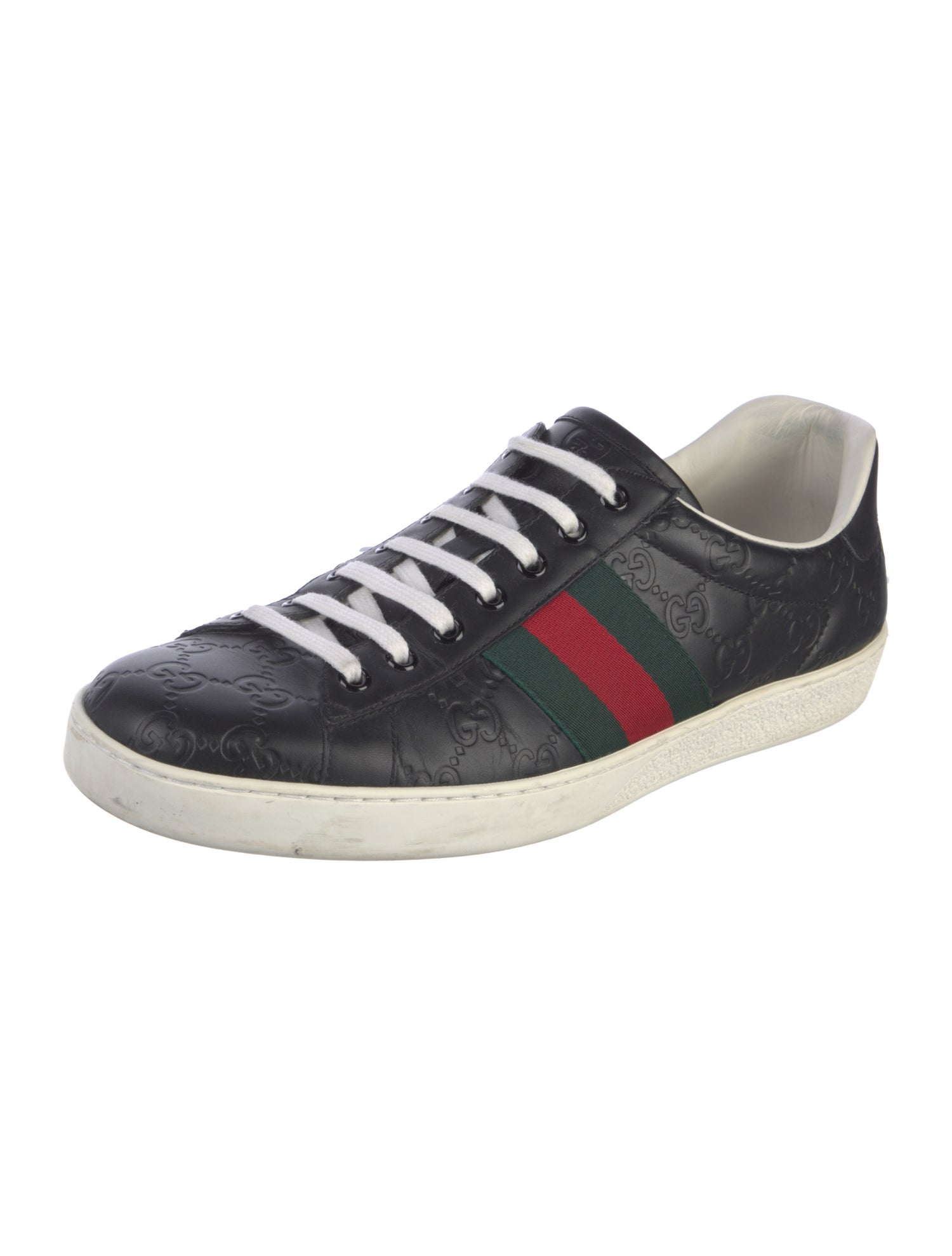 Gucci Web Accent Embossed Leather Sneakers